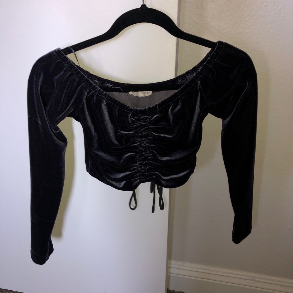 velvet long sleeve off the shoulder crop top